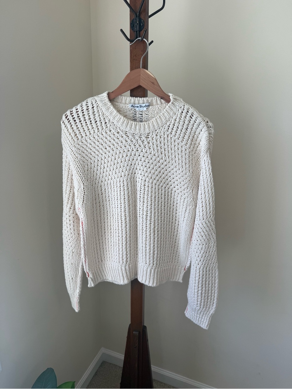 Acne Cream Open-Knit Crew Sweater